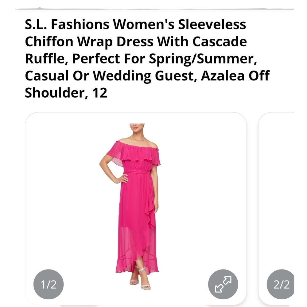 S.L. Fashions - Sz. 12 Sleeveless Chiffon Wrap Dress with Cascade Ruffle - Picture 10 of 11